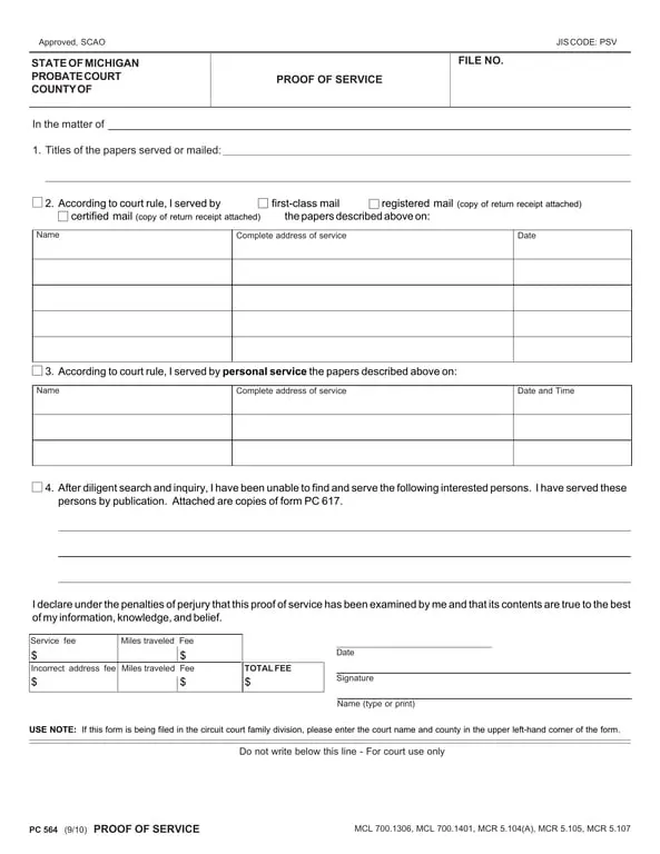 Get the most current Michigan PC 564 Affidavit - Proof of Legal Document Service form now