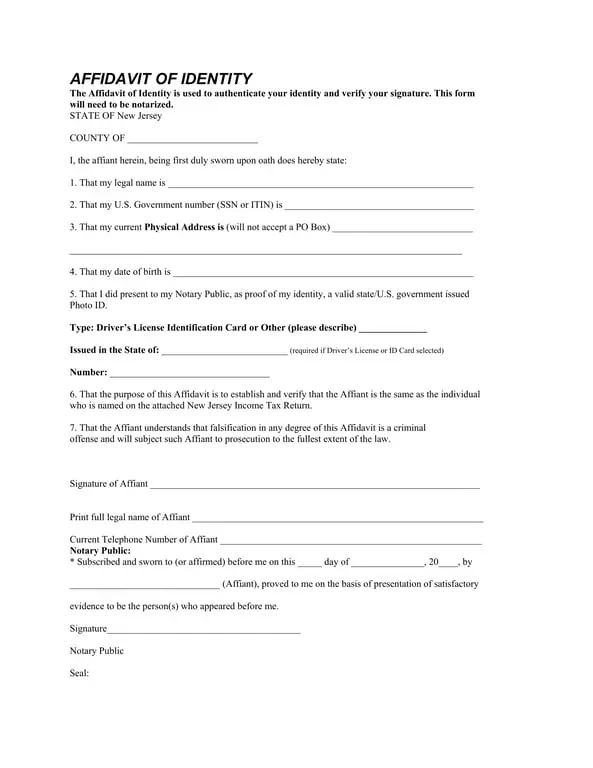 Get the most current New Jersey Identity Affidavit Verification: Proving Your Authenticity form now