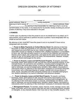 Oregon General Power of Attorney - Assigning Rights to Act as Attorney-in-Fact form preview