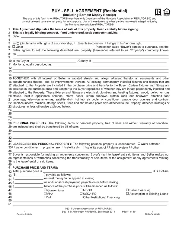 Get the most current Montana Residential Property Buy-Sell Agreement form now