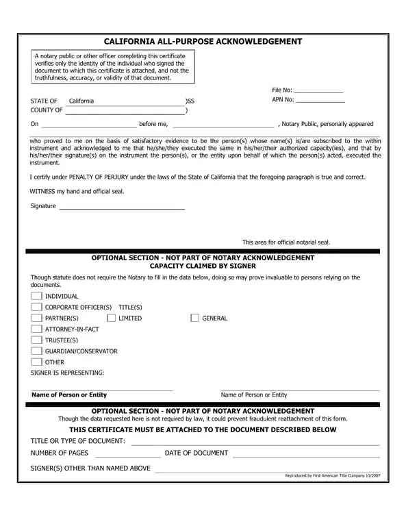 Get the most current California Notary Acknowledgment and Identity Verification form now