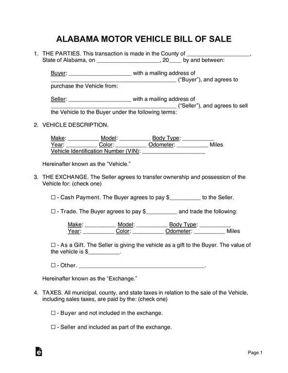 Get the most current Alabama Vehicle Ownership Transfer Documentation form now