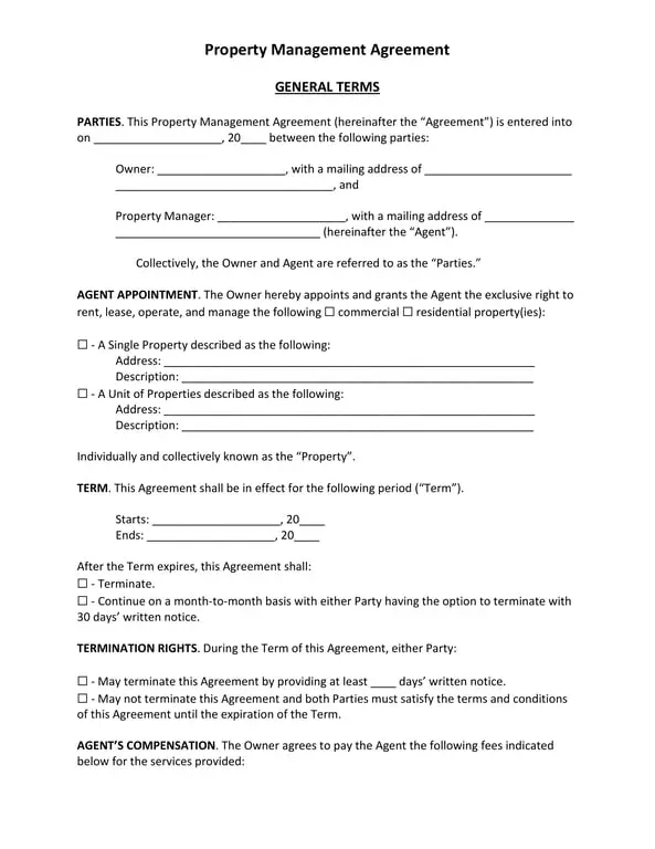 Get the most current Property Management Agreement Outline  - Rights, Responsibilities, and Cooperative Terms form now