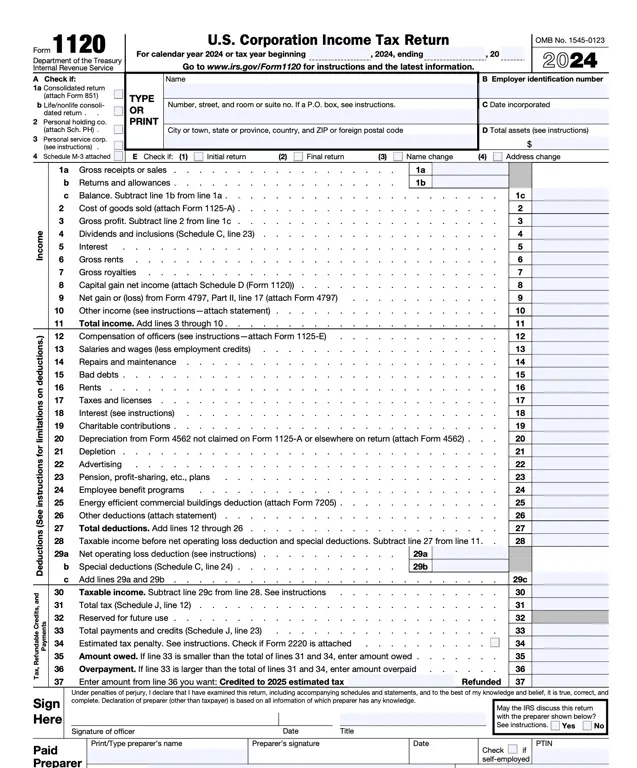 Get the most current IRS 1120 – U.S. Corporation Income Tax Return form now