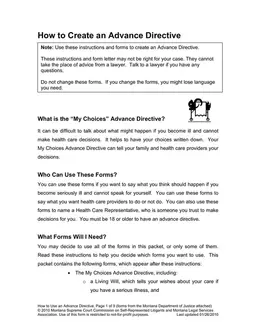 My Choices Advance Directive Montana - Specify Personal Healthcare Wishes and Appoint Your Representative form preview