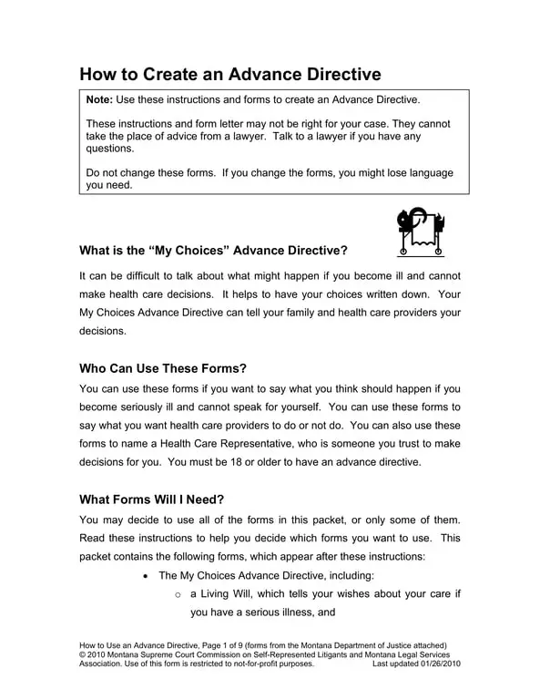 Get the most current My Choices Advance Directive Montana - Specify Personal Healthcare Wishes and Appoint Your Representative form now