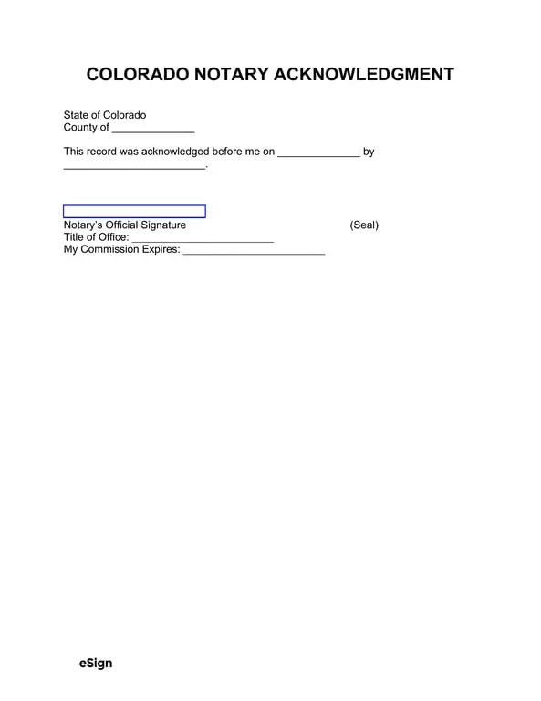 Get the most current Colorado Notary Acknowledgment Cash Receipt form now