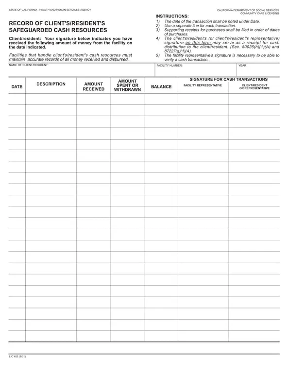 Get the most current California Client Cash Transaction Record - Social Services Department form now