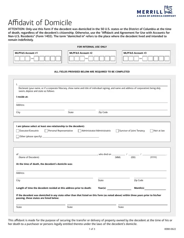 Get the most current US Domicile Affidavit for Deceased Residents form now