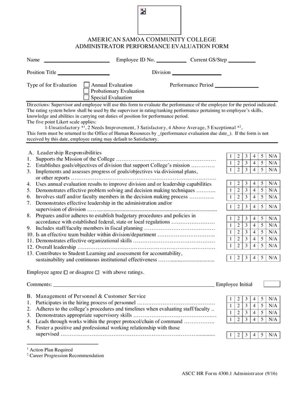Get the most current ASCC HR 4300.1 Administrator Evaluation American Samoa form now