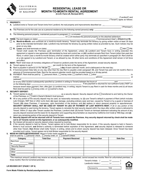 Get the most current California Personal Residence Lease Agreement Details form now