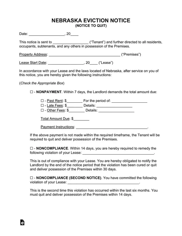 Get the most current Nebraska Eviction Notice for Rent Nonpayment - Legal Notification for Lease Agreement Violation form now