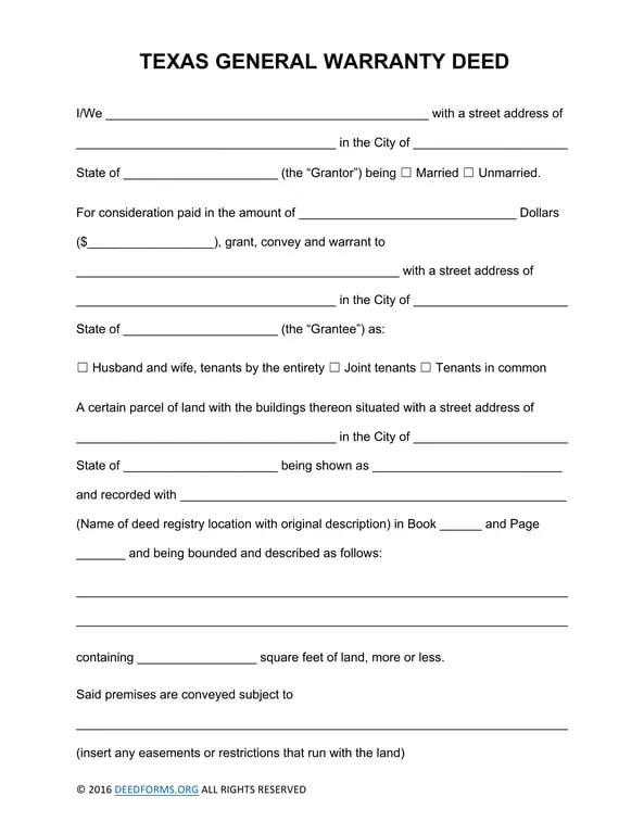 Get the most current Texas Property Transfer and Title Warranty Deed form now