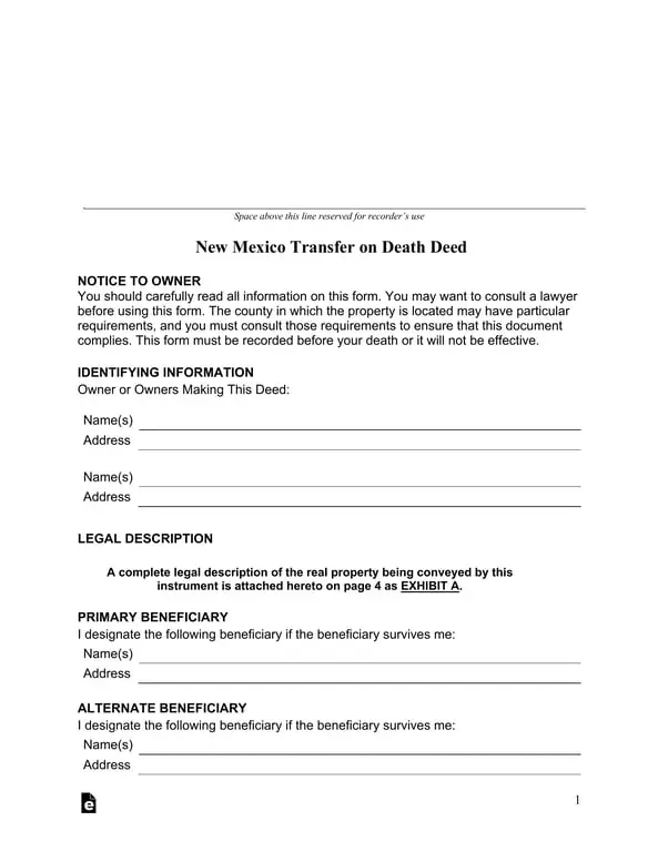 Get the most current New Mexico Transfer on Death Deed for Real Estate Property form now