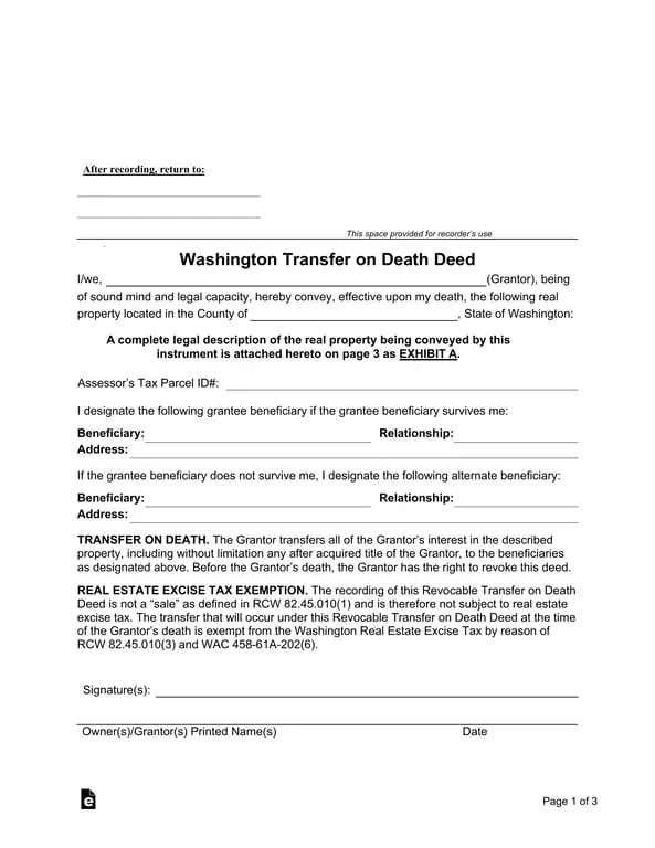 Get the most current Washington State Property Transfer on Death Deed Overview form now