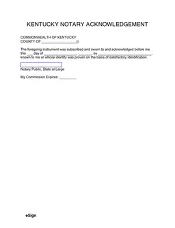 Kentucky Notary Acknowledgment Cash Receipt form preview