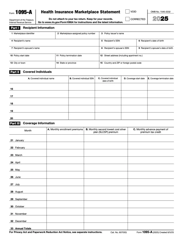 Get the most current 1095 – A Health Insurance Marketplace Statement form now