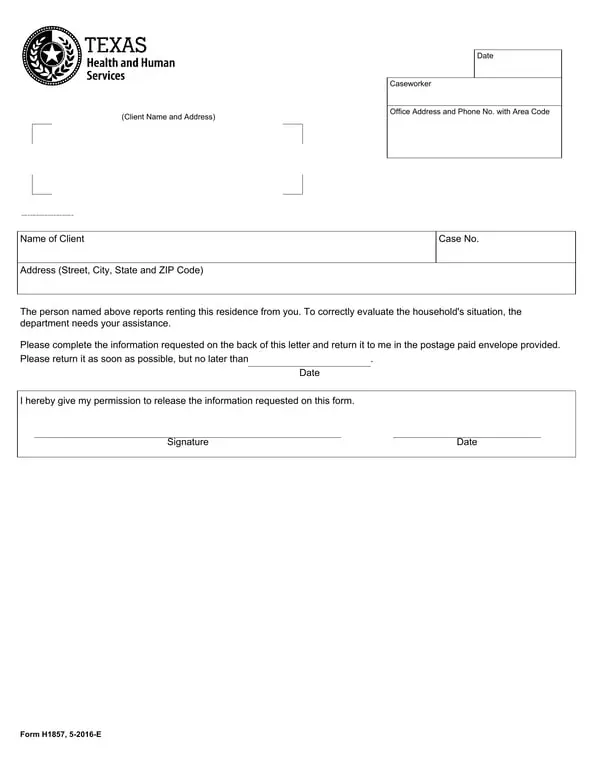 Get the most current Texas H1857 Landlord Verification and Tenant Details Certificate form now