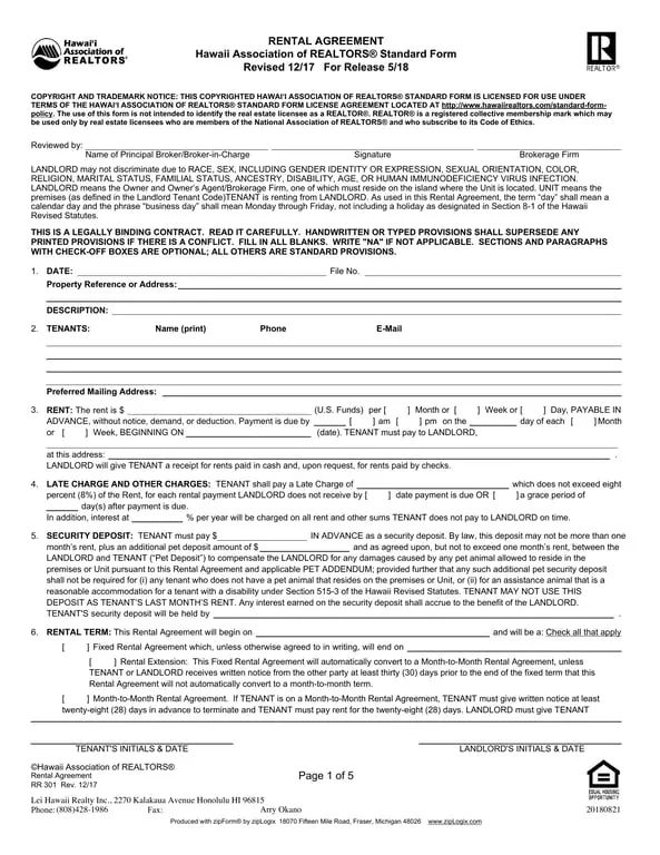 Get the most current Hawaii Realtors Association Standard Rental Agreement Notice form now
