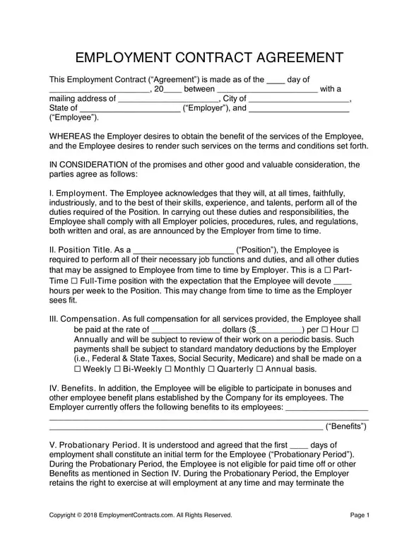 Get the most current Employment Contract Agreement - Rights and Responsibilities Outline form now