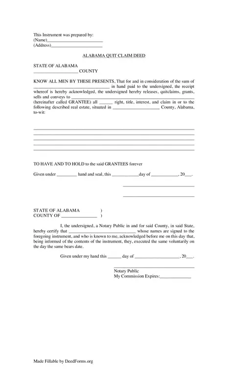 Get the most current Alabama Property Rights Transfer via Quit Claim Deed form now