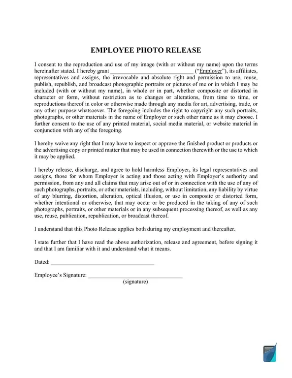 Get the most current Employee Photo Consent and Copyright Release form now