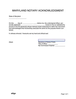 Maryland Notary Acknowledgment for Legal Instrument Verification form preview