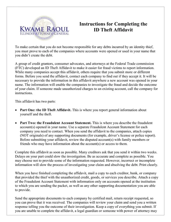 Get the most current Illinois Identity Affidavit for Fraud Victim Assistance form now