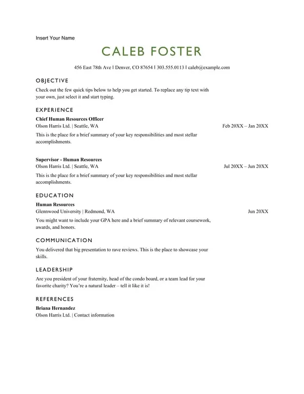Get the most current ATS basic HR resume form now