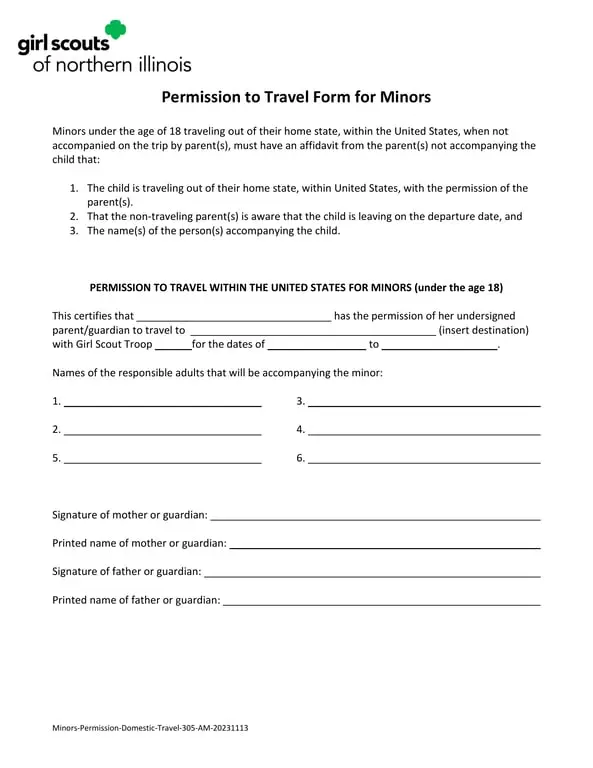 Get the most current Domestic Travel Declaration for Minors form now