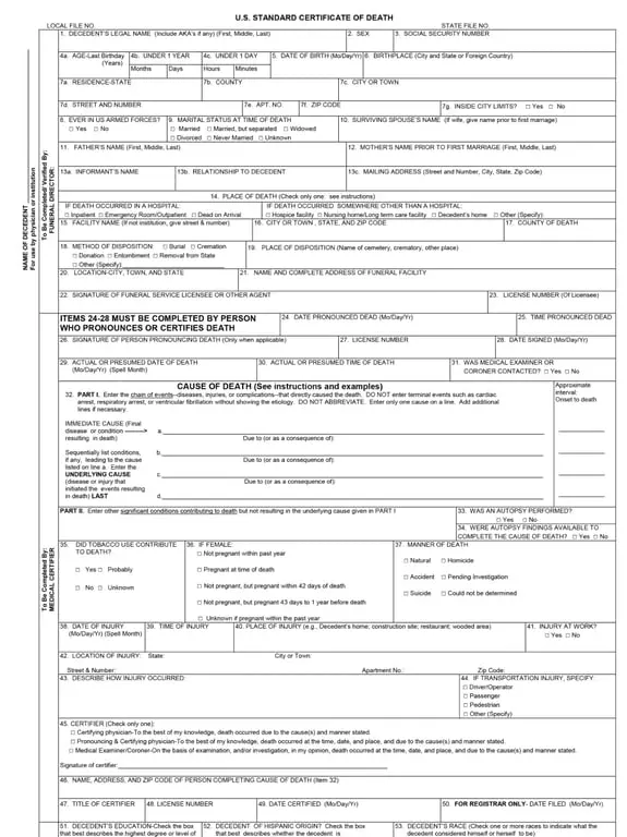 Get the most current Certificate of Death Form form now