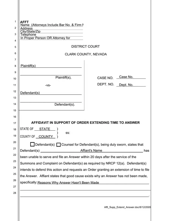 Get the most current Nevada Affidavit of Support - Extend Your Answer with Afft_Supp_Extend_Answer.doc (2005) form now
