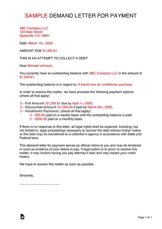 Get the most current ABC Company's Payment Demand Letter for Debt Collection of Air Conditioner Purchase form now