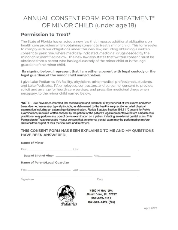 Get the most current Florida Annual Child Medical Consent - Treatment and Travel Authorization form now