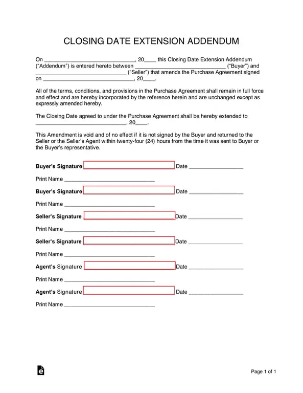 Get the most current Closing Date Extension Addendum - Official Extension of Purchase Agreement Terms form now