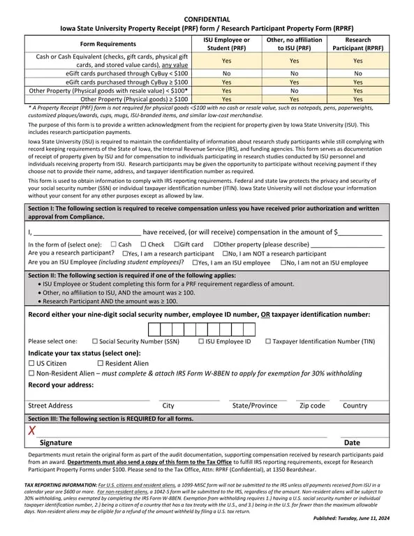 Get the most current Iowa State University Property Transaction Receipt PRF form now