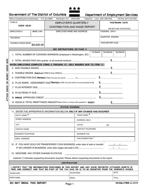 Get the most current Quarterly Contribution and Wage Report DOES-UC30 District of Columbia form now