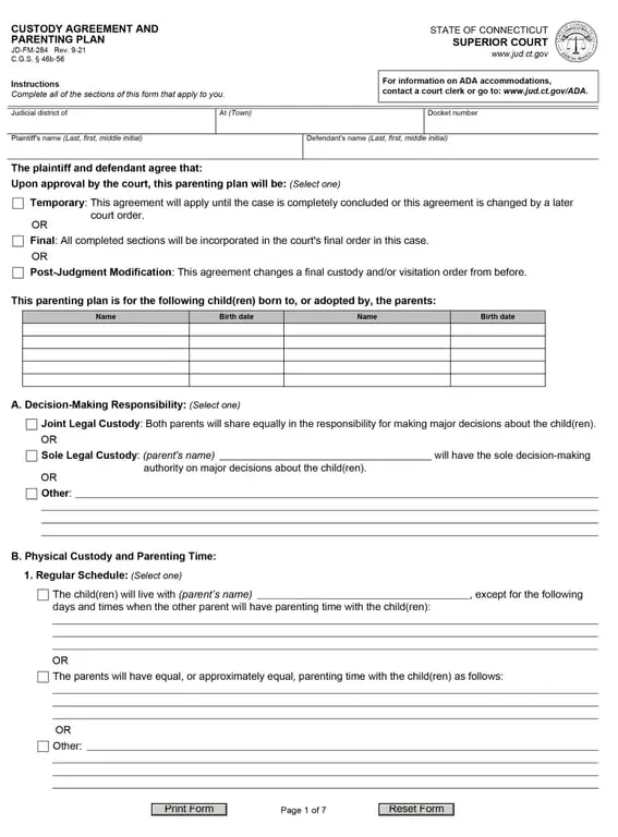 Get the most current Child Custody Arrangement Document form now