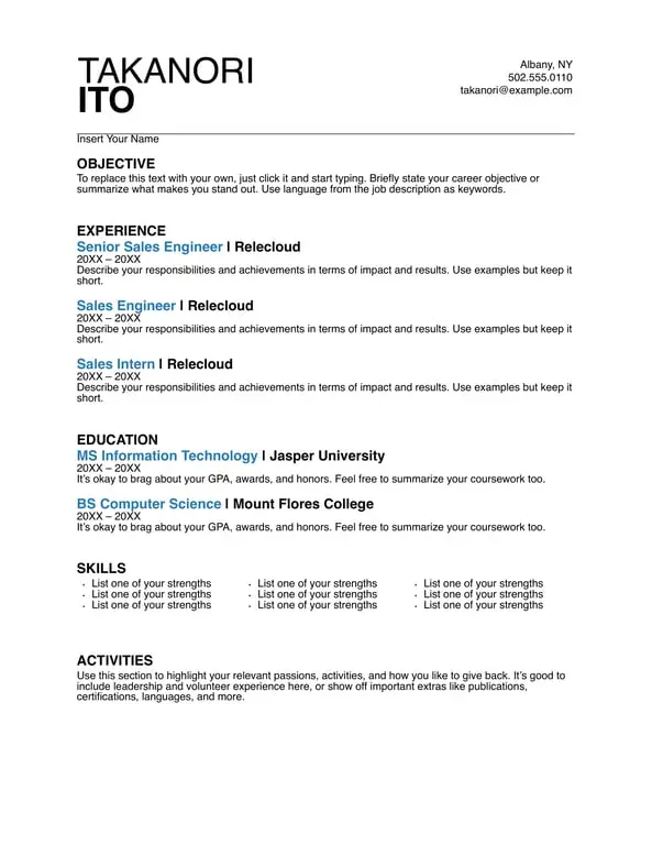 Get the most current Basic sales resume form now