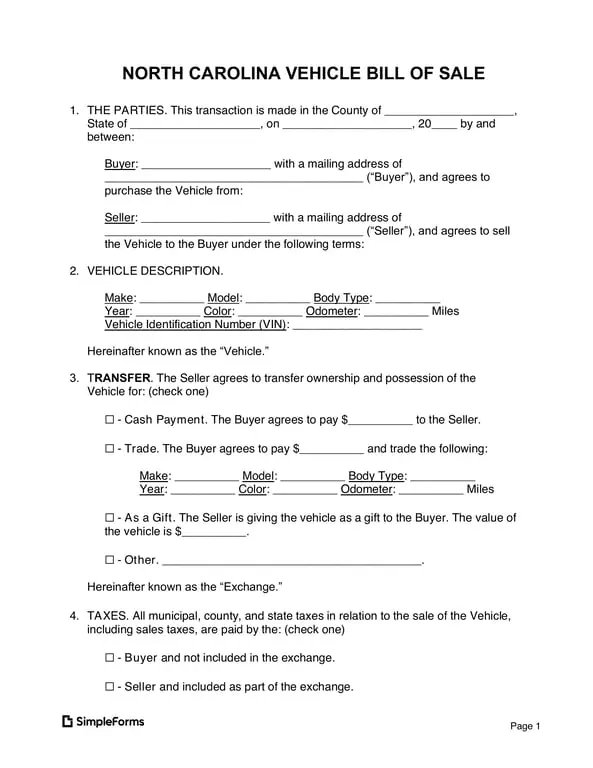 Get the most current North Carolina Vehicle Transaction Proof and Registration Details form now