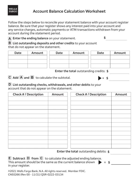 Get the most current Account Balance Calculation Worksheet for Efficient Bank Record Keeping form now