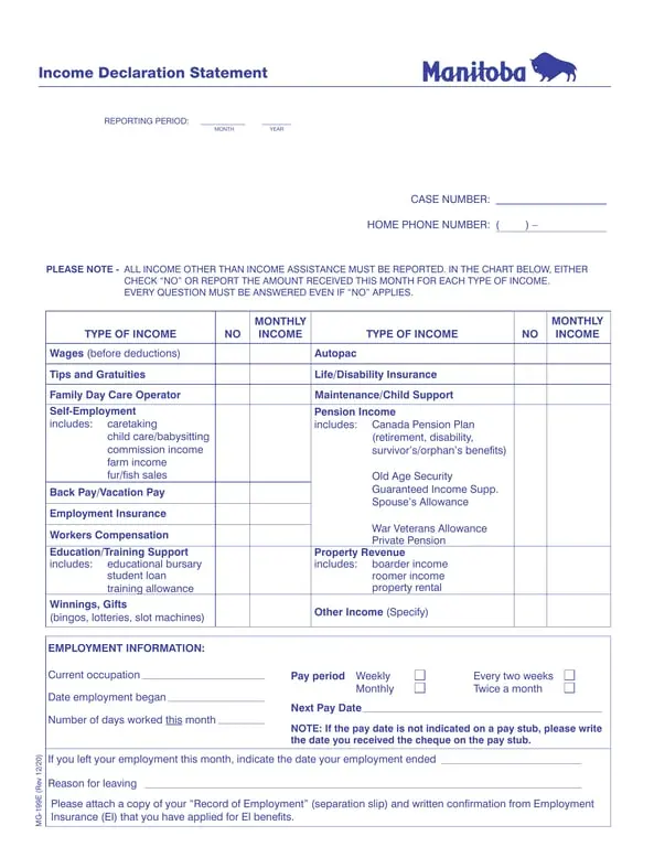 Get the most current Manitoba Income Declaration Statement Summary form now