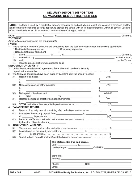 Get the most current California Residential Security Deposit Deduction Breakdown form now