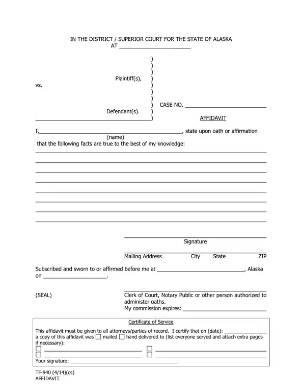 Get the most current Alaska TF-940 Affidavit of Identity - District/Superior Court Sworn Statement of Facts form now
