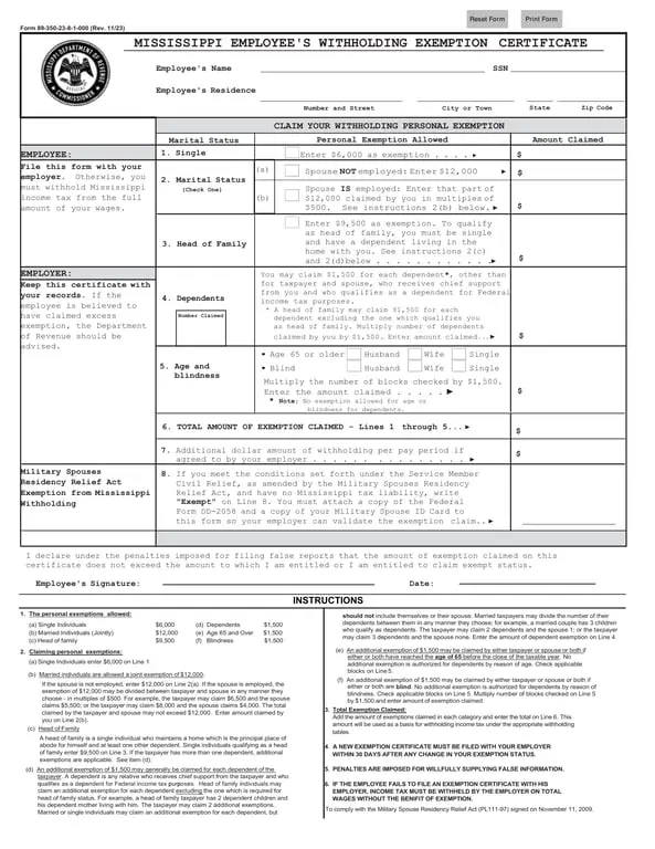 Get the most current Mississippi Employee's Withholding Exemption Certificate 89-350-23-8-1-000 Overview form now