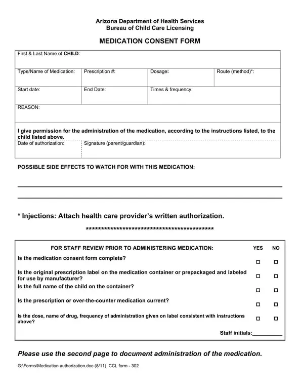 Get the most current Arizona Child Medication Consent Overview form now