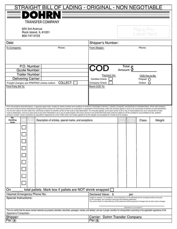 Get the most current Illinois Non-Negotiable Original Straight Bill of Lading Overview form now