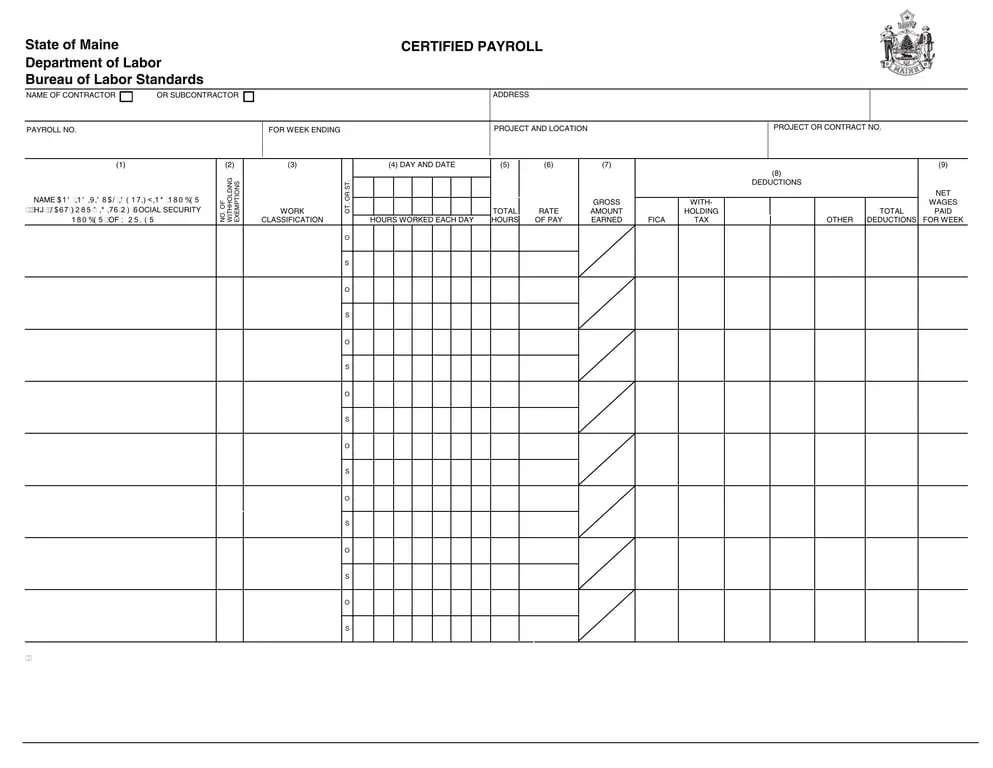 Get the most current Maine Certified Payroll - State Labor Department Payment Documentation form now