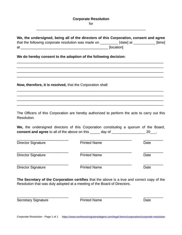 Get the most current Corporate Resolution Record - Notification of Significant Board Decisions form now