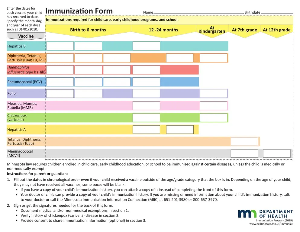 Get the most current Minnesota Child Immunization Tracking 2019 - Vaccination Schedule and Record form now